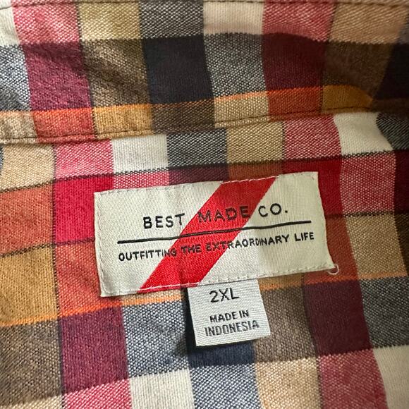 Best Made Co Mens' 2XL 100% Cotton Red Blue Gold Plaid Button Down L/S Shirt - Picture 3 of 8
